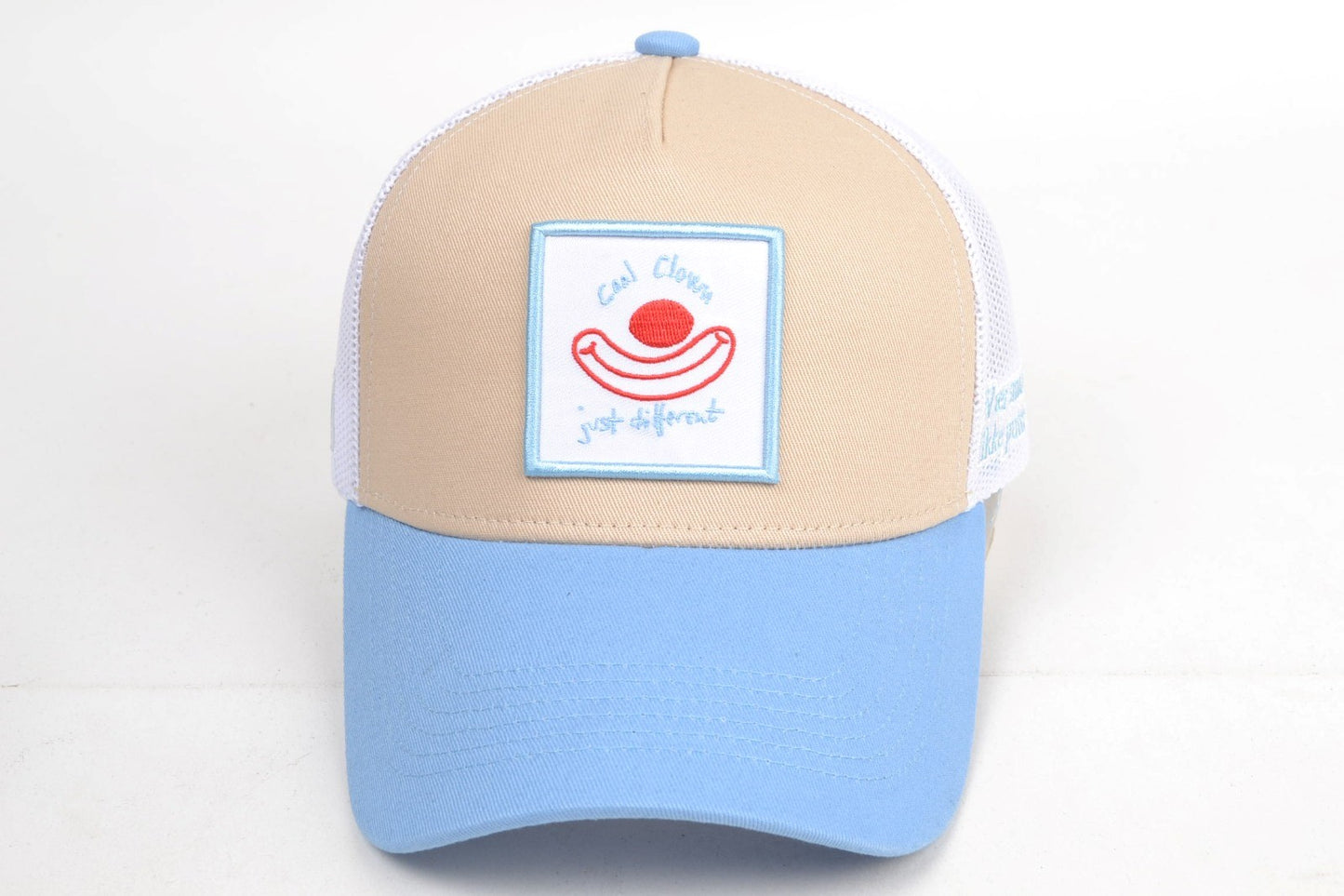Cool Clown 5 Panel Trucker Caps – Light Blue/Cream